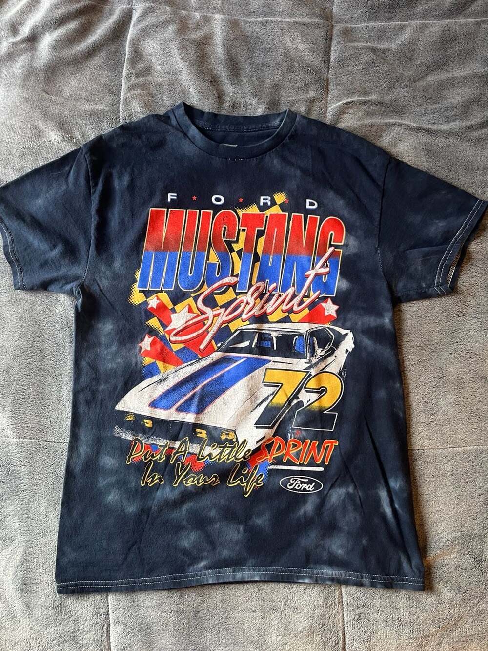 Ford Mustang Sprint 72 Tie Dye T-Shirt Size M Black Graphic Tee